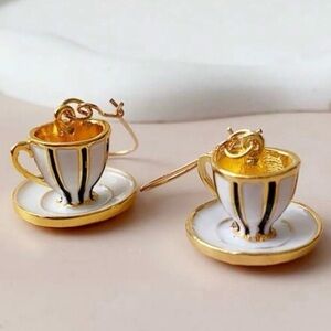 Mad Hatter Tea Party Alice in Wonderland Disney Striped Teacup & Saucer Earrings